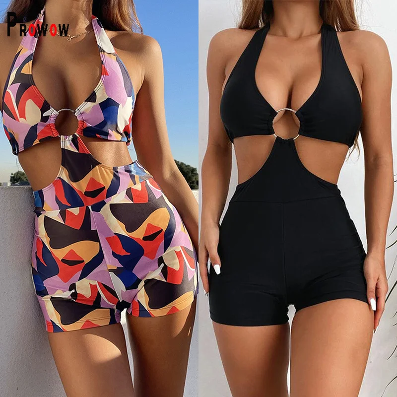 

Prowow Sexy Push Up Women Bikini Fashion Print One Piece Playsuits Swimwear for Lady 2021 New Summer High Waisted Swimsuits