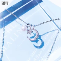 s925 metalr initial necklace female stars moon inlaid crystal zircon pearl necklace sweet japan and south korea