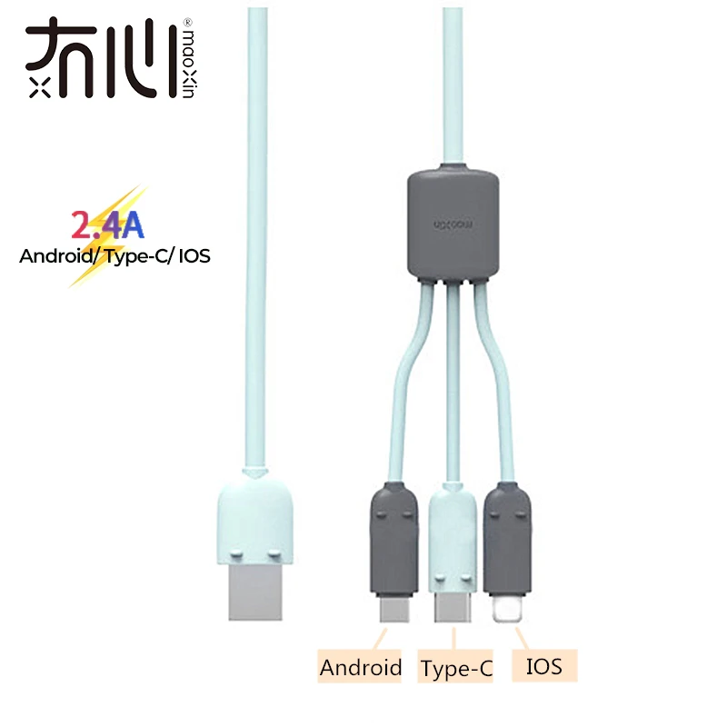Maoxin 3 в 1 usb Дата кабель 1 м цветной Тип c ios micro usb кабель Быстрая зарядка для Android IOS samsung huawei iPhone X 8 8P 7