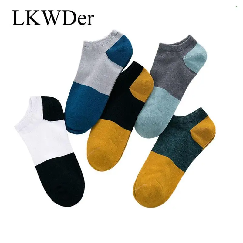 

5 Pairs Socks Mens Summer New Style Cotton Casual Stitching Ankle Socks Thin Sweat-absorbent Breathable Boat Socks Meias Men