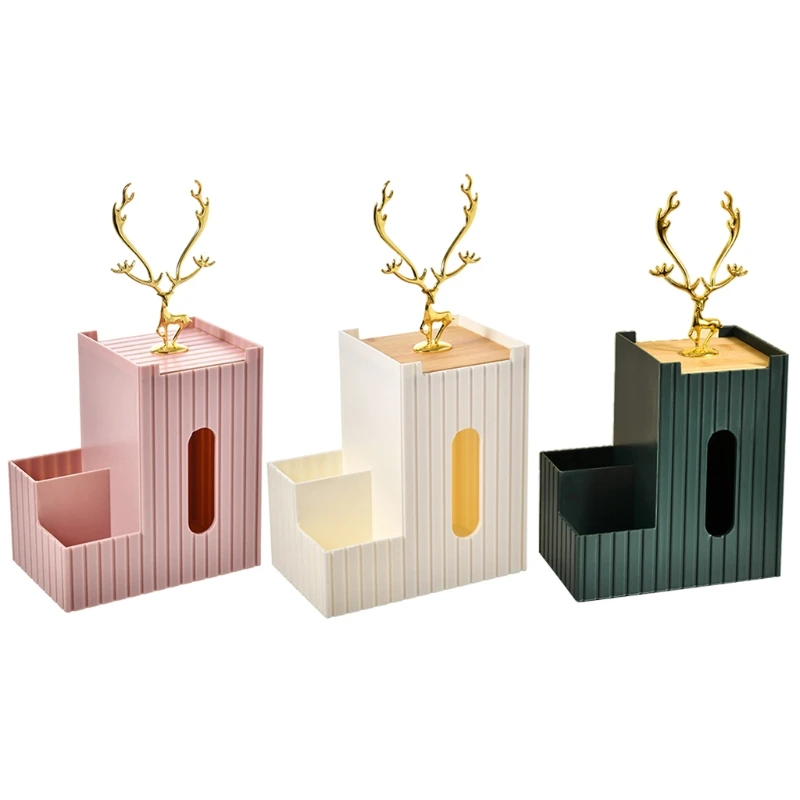 

2021 New Luxury Multifunction Tissue Box Cover Elk Antlers Jewelry Holder Remote Control Cosmetics Bedroom Desktop Organizer