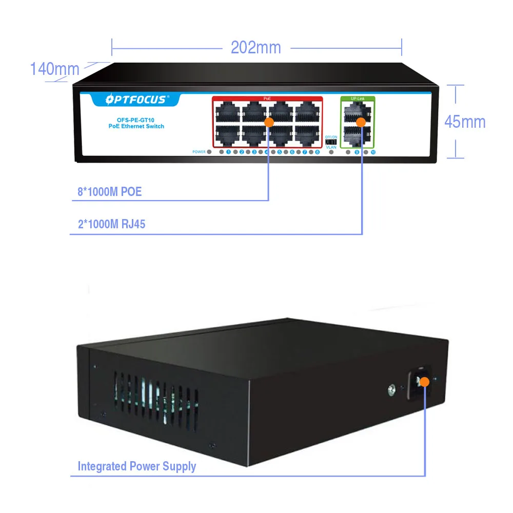 Коммутатор OPTFOCUS ethernet 1000 Мбит/с VLAN 4 8 16 24 порта 2 uplink POE коммутатор для cctv полный