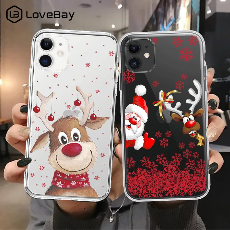 

Christmas Elk Snow Santa Cartoon Phone Case For iPhone 11 12 13 Mini Pro Max X XR XS Max 8 7 6 Plus SE 2020 Clear Soft TPU Cover