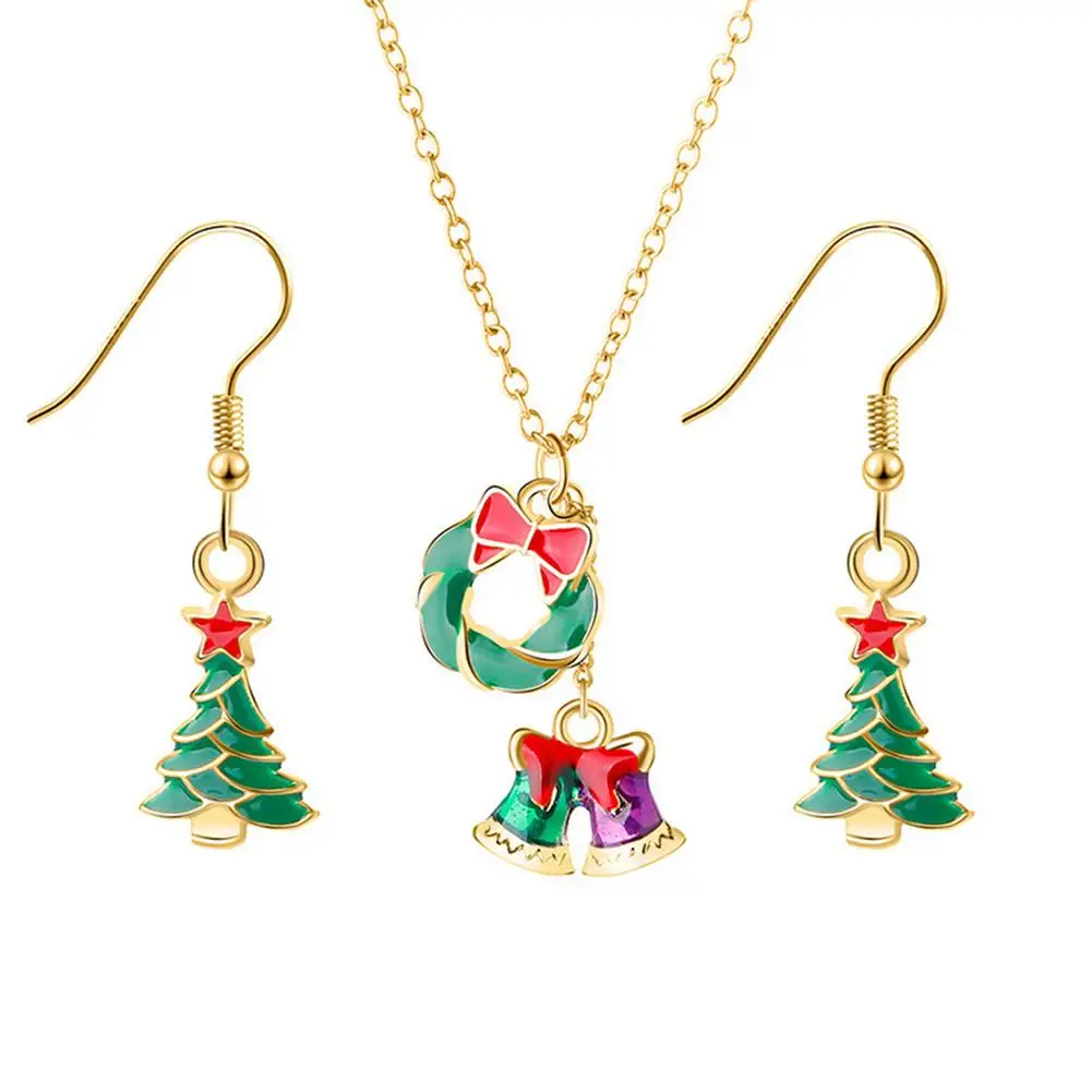 

Christmas Earring Necklace Set Christmas Women Alloy Jewelry Set Santa Claus Elk Christmas Tree Snowflake Patterns Christmas Tha