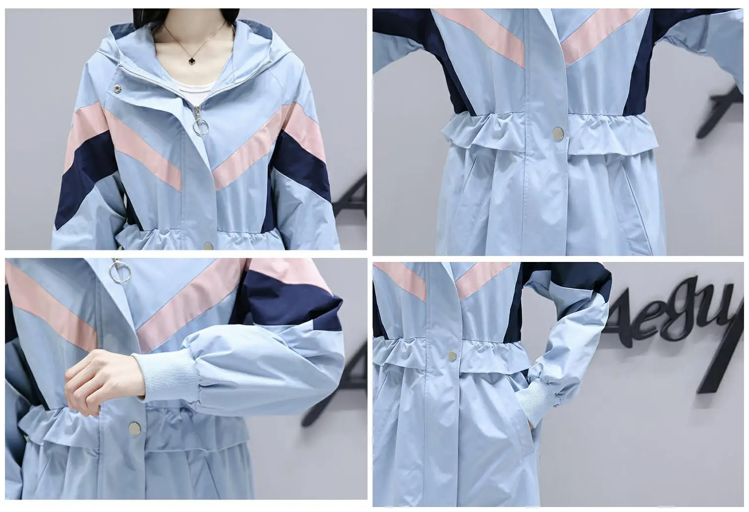 

Casual Trench Coat Women Hooded Spring Autumn Zipper 2020 Women's Windbreaker Loose Mid-length Tops Female Pocket Stitching E234
