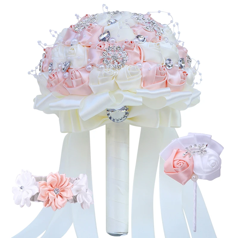 

Korean Bride and Bridesmaid Wedding Bouquet Luxury Rhinestone DIY Sister Group Wrist Corsage 3-piece Wedding Props T631
