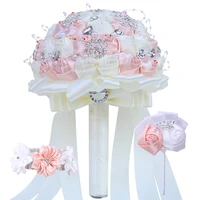korean bride and bridesmaid wedding bouquet luxury rhinestone diy sister group wrist corsage 3 piece wedding props t631