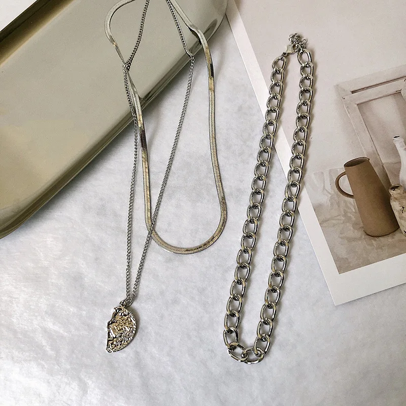 

Fashion Hip Hop Thick Chain Necklace Women Multi Layers Statement New Jewelry Choker Collares