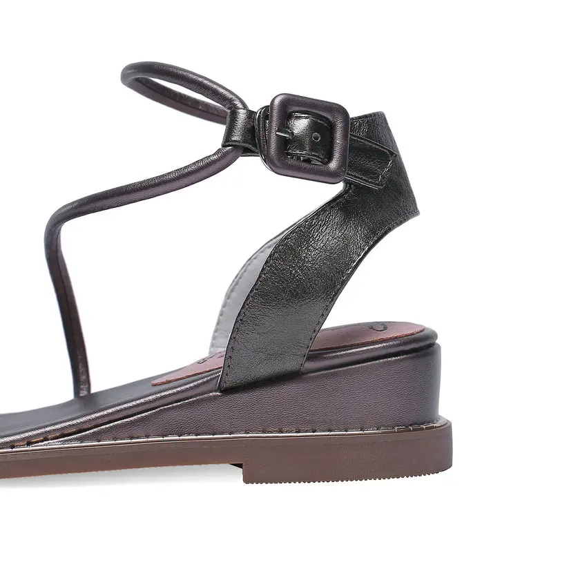 Женские босоножки с ремешком на пятке QUTAA черные повседневные из бычьей и