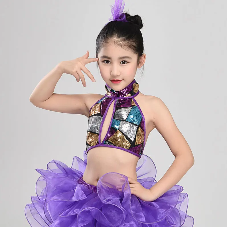 Детское платье для бальных танцев фиолетовое латиноамериканских девочек сальсы