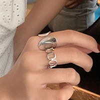 new fashion style 925 silver retro thai hollow smooth geometric student index finger ring of women personality jewelry wholesale
