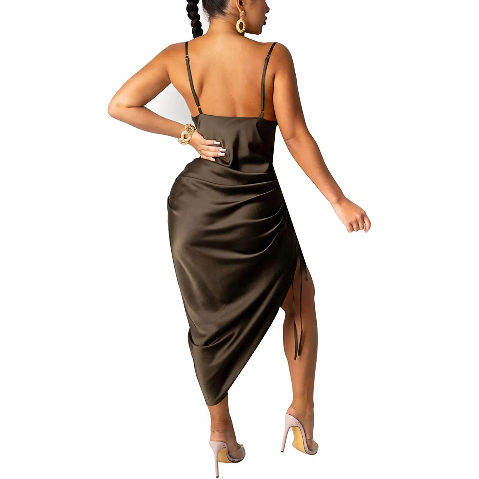 

40# Wrap Hip Club Sexy Bodycon Lady Dress For Woman Solid Color Strap Dress Sleeveless Evening Party Dress Summer Vestidos