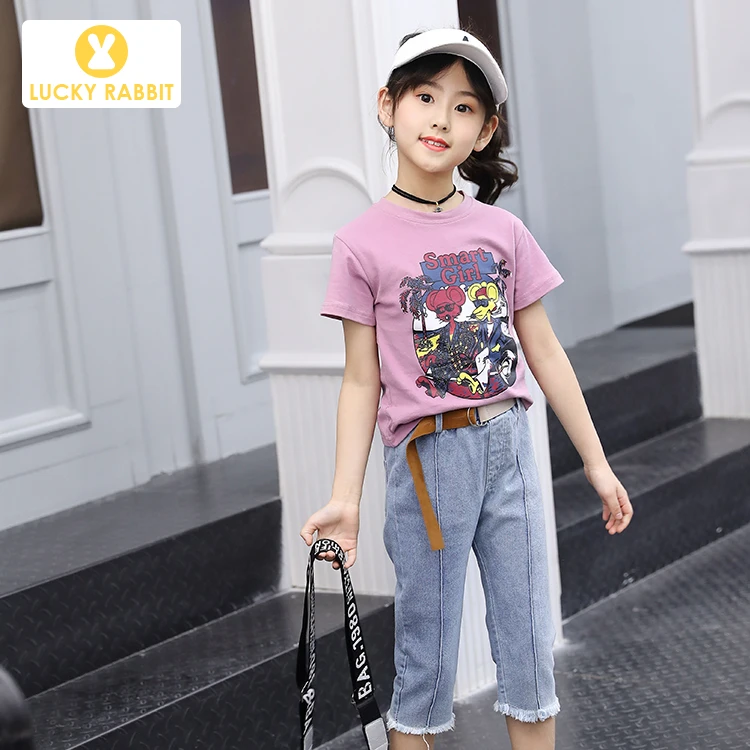 2 шт. летние джинсовые брюки Капри|Комплекты одежды для девочек| |