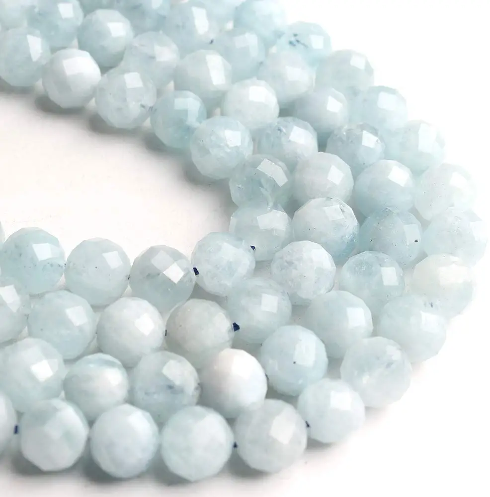 

AAA Natural Faceted Blue Aquamarines Gem Stone Beads Loose Strand 6-10mm for Jewelry Making Charm Accessories DIY Necklace