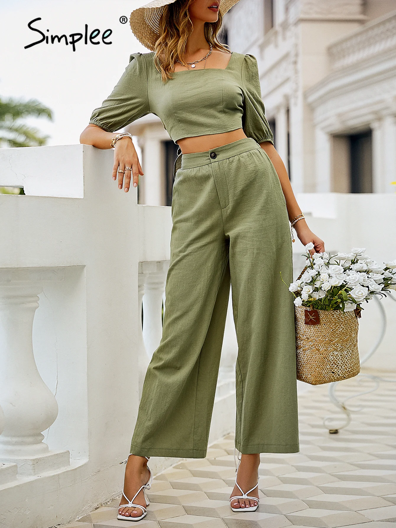 Simplee/хлопковый Женский комплект из двух предметов с короткими