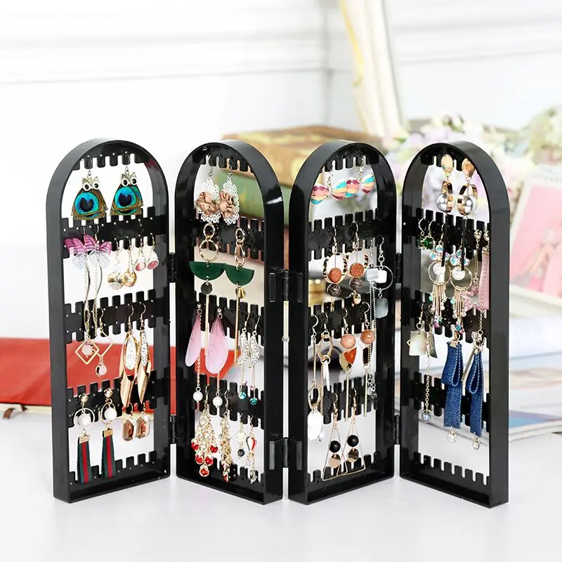 

Jewelry Storage Box Earring Display Organizer Foldable Portable Jewelry Earring Holder Cabinet Plastic Box 4 Doors 240 Holes