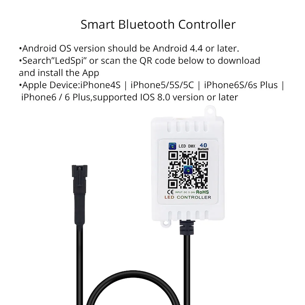 DC5V 24V Bluetooth 4 0 LED DMX SPI B RGB контроллер для SK6812 2812 6803 5050 Светодиодная лента с