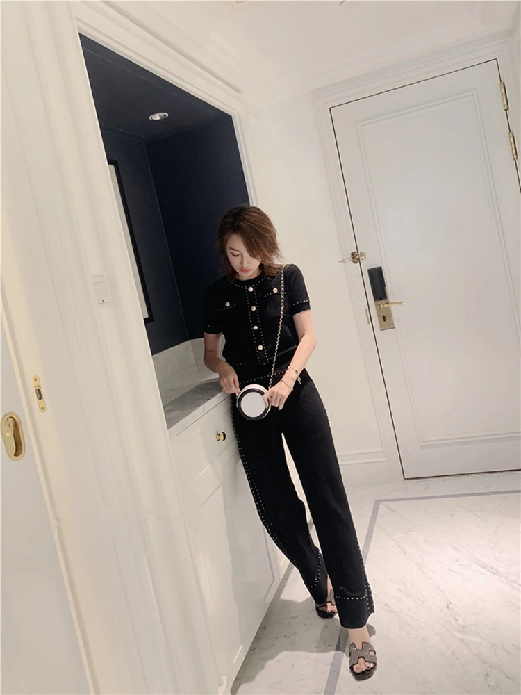 Новинка весна-лето Женский комплект из 2 предметов подходящий Топ широкие брюки