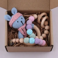 animal crochet rattle compact wooden baby teether pacifier toys soother chains gift for newborn boys girls