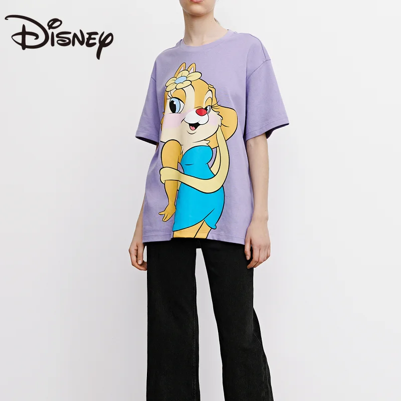 

Disney summer trendy loose round neck matching women's Chipmunk Chicky and Ditty printed cotton short-sleeved T-shirt