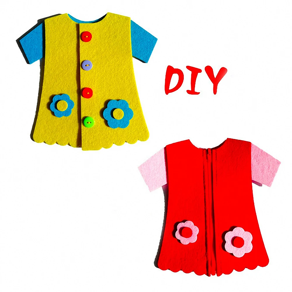 

Children DIY Felt Clothes Kids Non-woven Button Zipper Clothes Brain Development Craft Kindergarten Teaching Aids Skill Learning