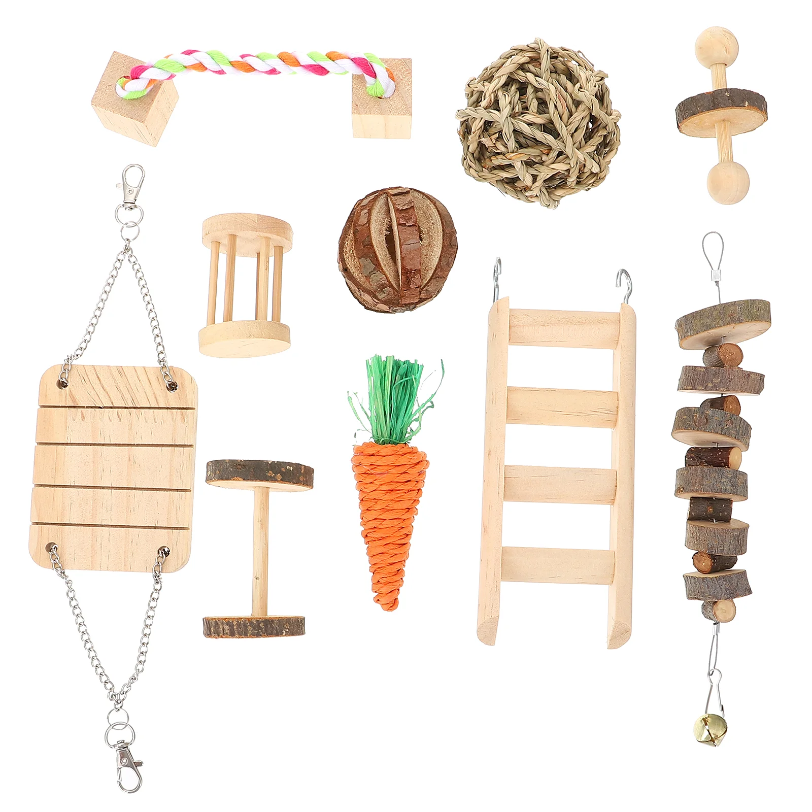 

1 Set of Hamster Biting Toys Hanging Wooden Pet Small Barbell Exercise