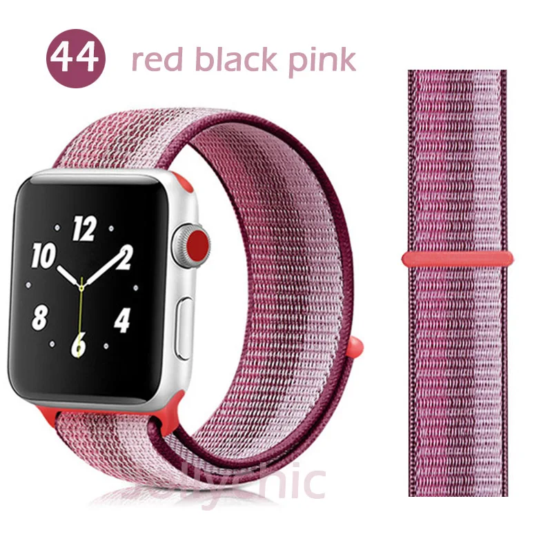 Нейлоновая Мягкая дышащая повязка для Apple Watch Series 4 3/2/1 полосы 38 мм 42 ММ сменная Спортивная петля для iwatch 4 3 2 1 40 мм 44 мм - Цвет ремешка: red black pink