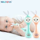 Музыкальный кролик MKTOYS, подарок для новорожденных на возраст 0-12 месяцев, для раннего развития, тряска рук, игрушки светильник подсветкой, детские игрушки-погремушки