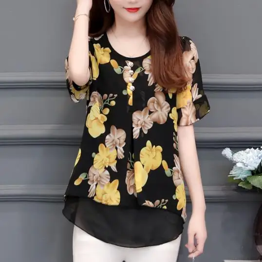 Blusas mujer de moda шифоновая блузка с цветочным принтом женские топы camisas mujer chemisier femme Женские топы и блузки