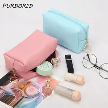 PURDORED-Bolsa de cosméticos sólida para mujer, bolso de viaje de cuero para maquillaje, organizador de artículos de tocador, estuche de almacenamiento femenino sólido, 1 ud.