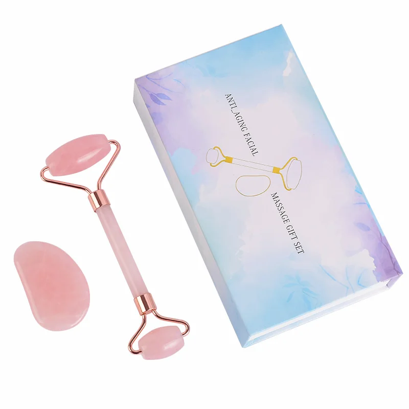 

Natural Rose Quartz Jade Roller Guasha Scraper Sets Facial Beauty Eye Massage Body Skin Relaxation Face Lifting Anti-Puffy Tools
