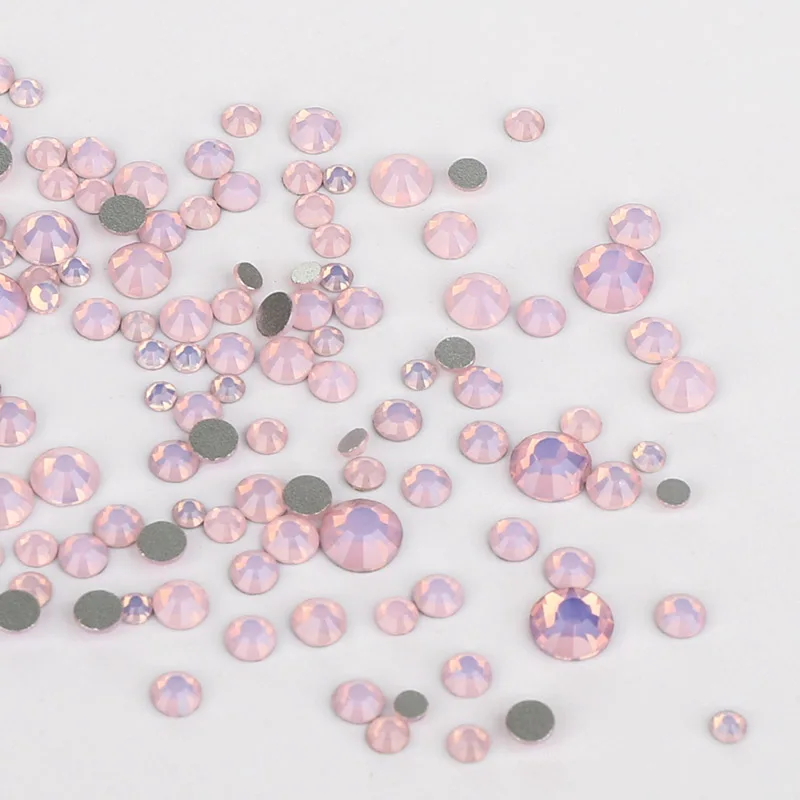 Блестящие Серебряные стразы разных размеров с розовым опалом блестящая основа