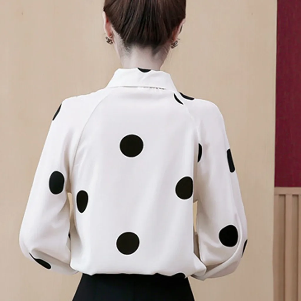 

Fashion Dot Print Turn Down Collar Chiffon Blouse Women Long Sleeve Chiffon Shirt Women Loose Chiffon Blouse Girls Tops #15