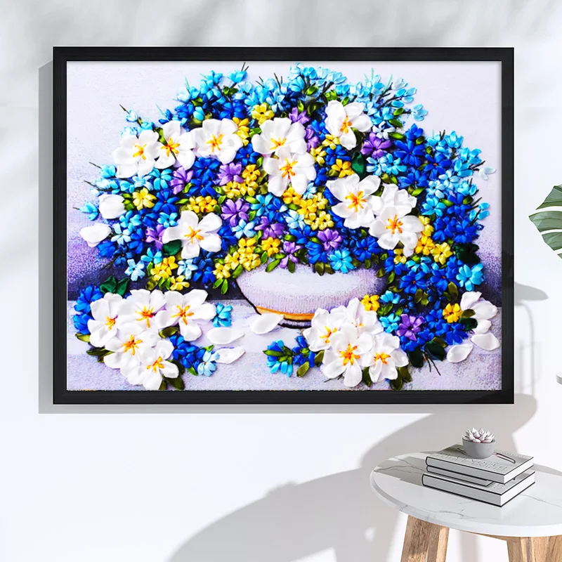 Синяя ваза для цветов ленты вышивка принт 3D вышитые крестом картины наборы