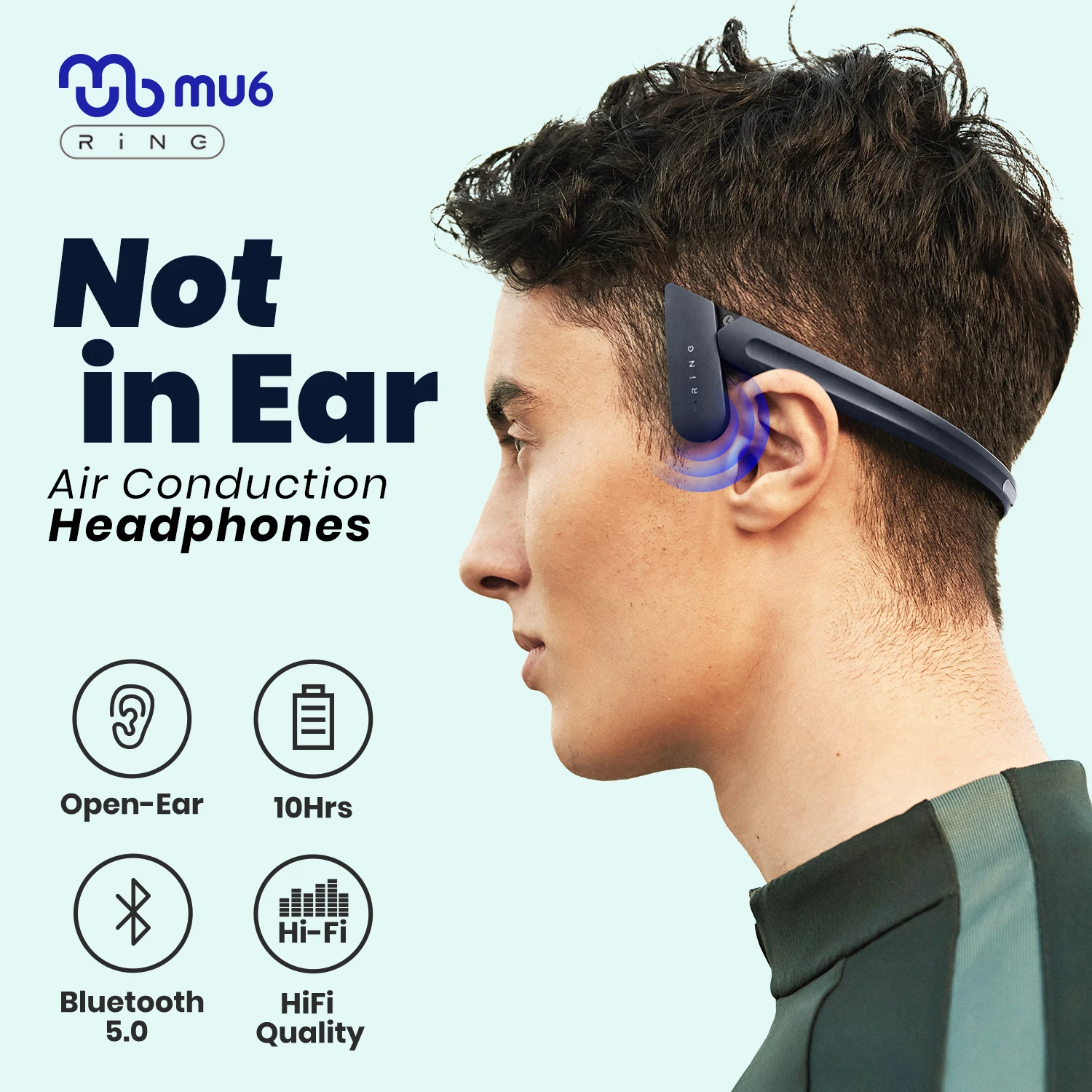 

Mu6 Ring Open Air Headphones, Sports Outdoor, Bluetooth, Waterproof, Gym Office Wearing, Not Bone Conduction Earphones
