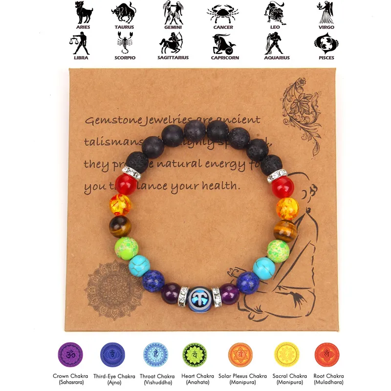 

Black Lava Stone Beads Bracelet 12 constellation Bracelets 7 Chakra Healing Beaded Yoga Bracelet Energy Jewelry for Women Men