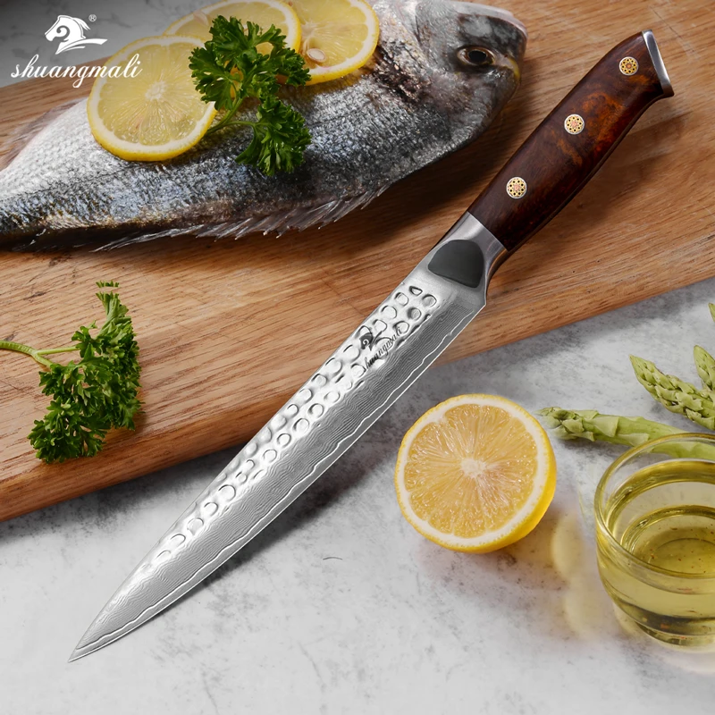 Shuangmali 7 дюймов гьюто Кливер Ножи кованые Дамаск Сталь Кухня ножей шеф-повара утилита японский филе мяса нарезки Ножи