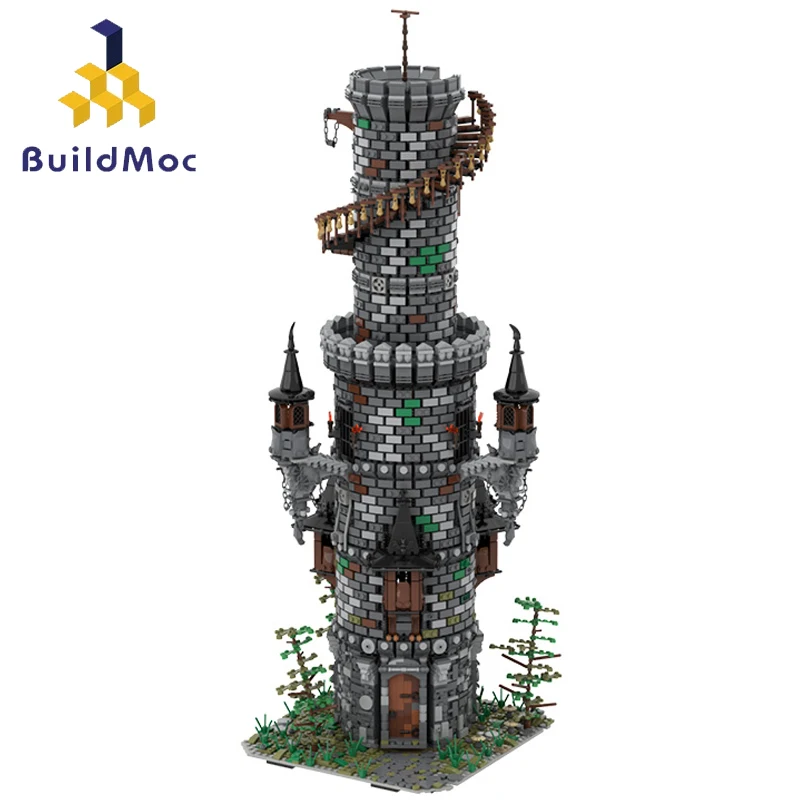 

Buildmoc Ideas Expert Wizard's Tower The Medieval Retro Castle Dark Souls City House Architecture Building Blocks Toys Children