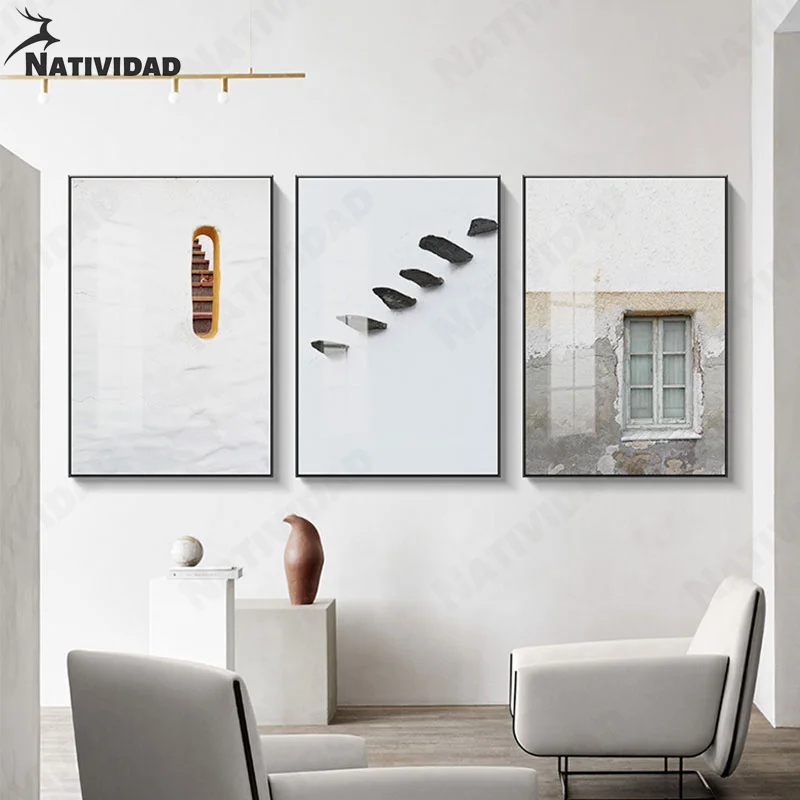 

Minimalist Art Painting Corner Landscape and Window Hat Painting Mural Art Modern Mural Living Room Home Decoration Art Poster