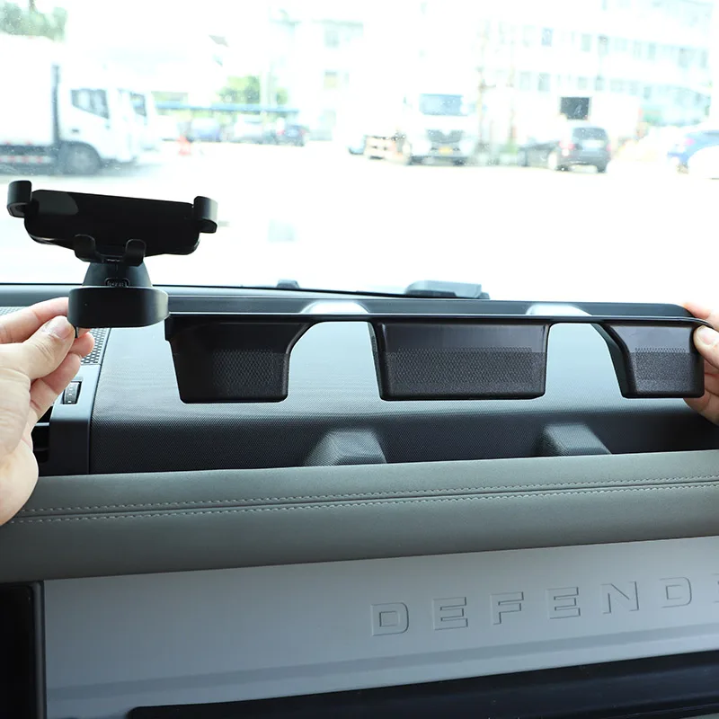 

Car Dashboard Copilot Storage Box For Land Rover Defender 90 110 2020-22 ABS Black Car Co-pilot Storage Box Mobile Phone Holder