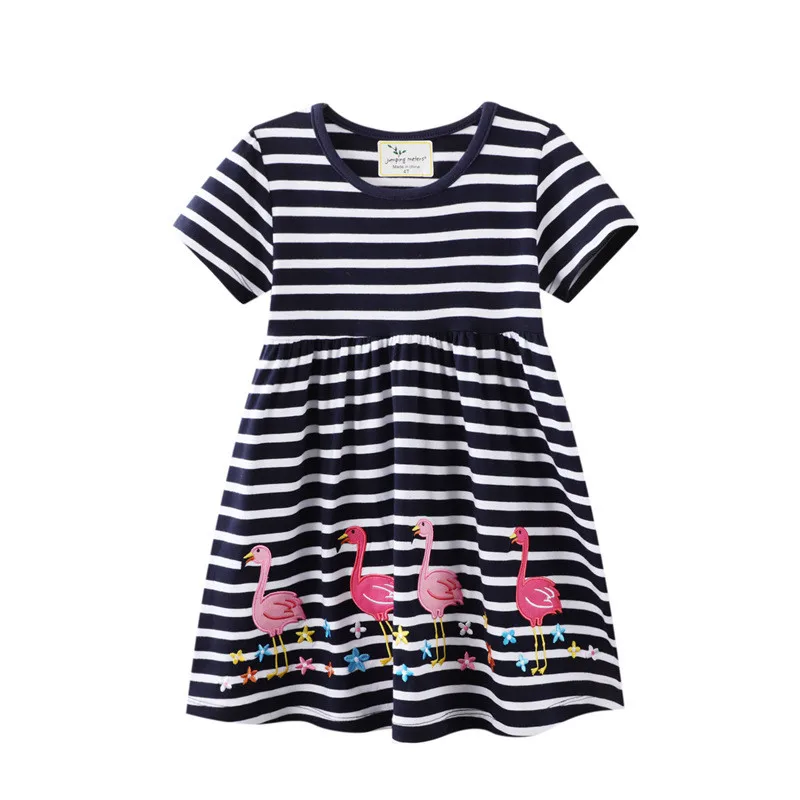 Jumping Meters New Arrival Baby Girls Dresses Stripe Cotton Baby Clothes Summer Toddler Flamingo Kids Party Frocks Birthday