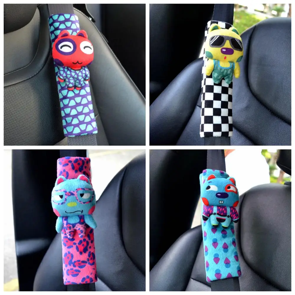 

1pair funny expression cartoon cool dog cat fox plush car safety belt cover seat belts case vehicle-mounted stuffed toy