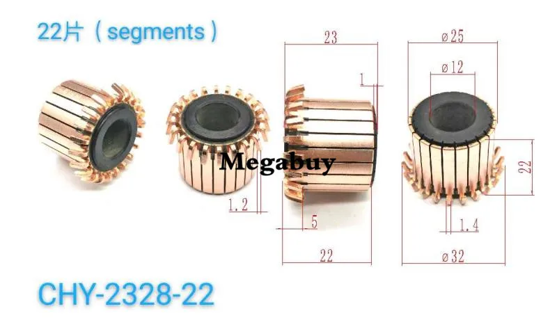 

12*25*23mm 22P Teeth Copper Hook Type Electrical Motor Commutator