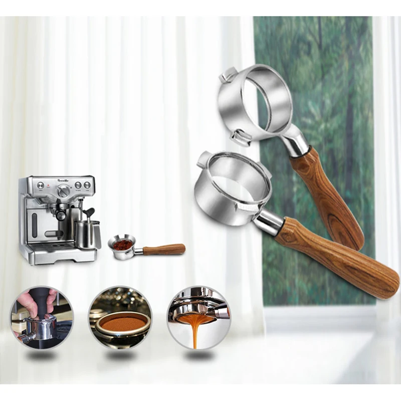 

Легкая очистка, нержавеющая сталь 54 мм, бесднище, портативный, кофейный, деревянная ручка, Сменный фильтр, инструмент для Breville 870/878/880