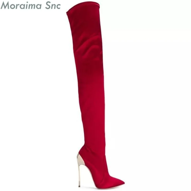 Thigh high stiletto heels high heel boots women autumn boots sexy stretch boots metal wine glass boots women Factory sales price