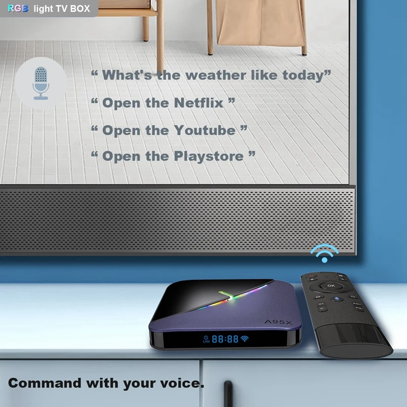 Цветная (RGB) светильник ТВ коробка Android 9 0 A95X F3 4 Гб 64 S905X3 Amlogic Wi-Fi BT Декодер каналов