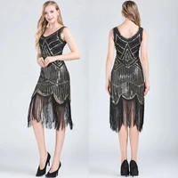 new 1920s great gatsby flapper dress women party dress v neck sleeveless embellished sequin beaded fringe dress vestidos