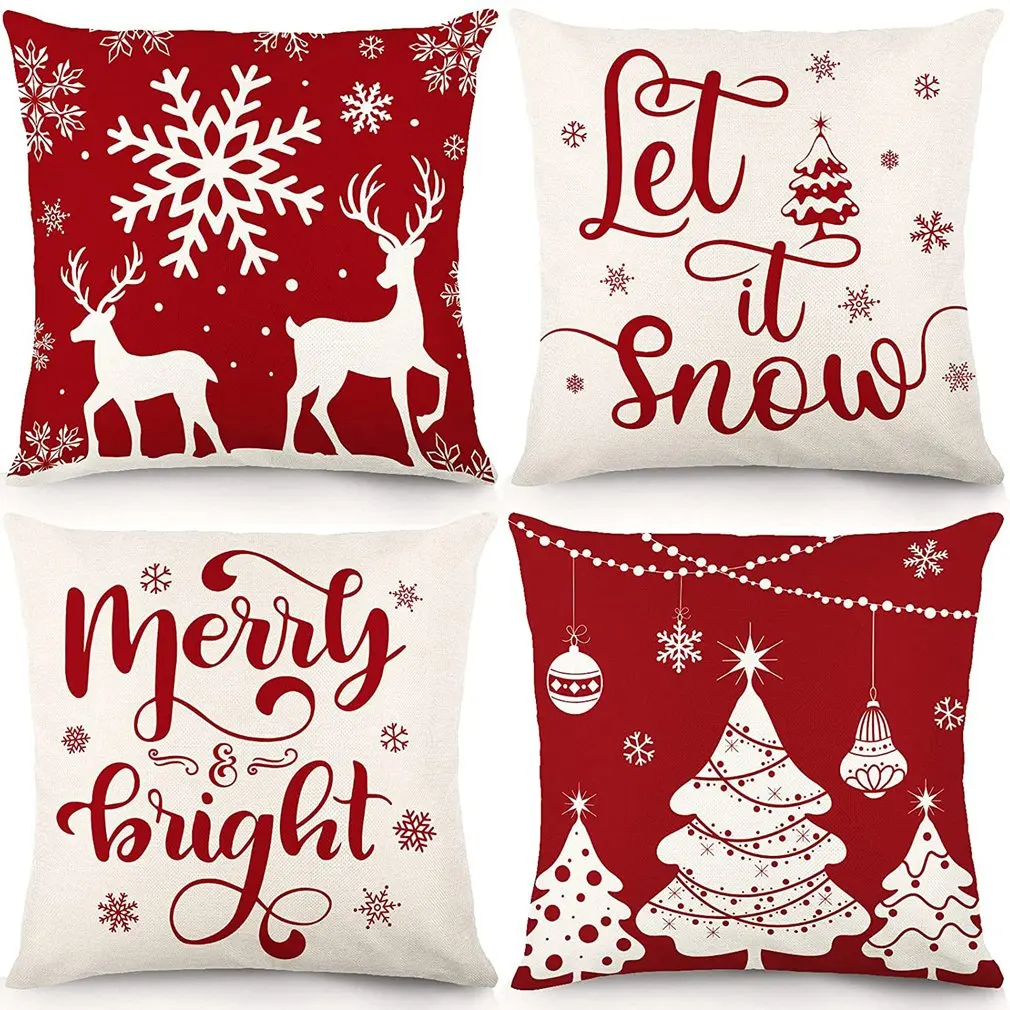 

Christmas Pillowcases Red Snowflakes Design For Home Decor Pillow Festive Opening Gift Short Plush Pillowcase