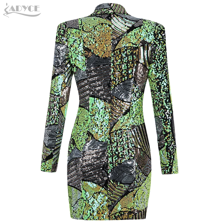 

Adyce 2021 New Spring Fashion Long Sleeve Dress For Women Sexy V Neck Green Sequins Mini Celebrity Club Evening Party Lady Dress