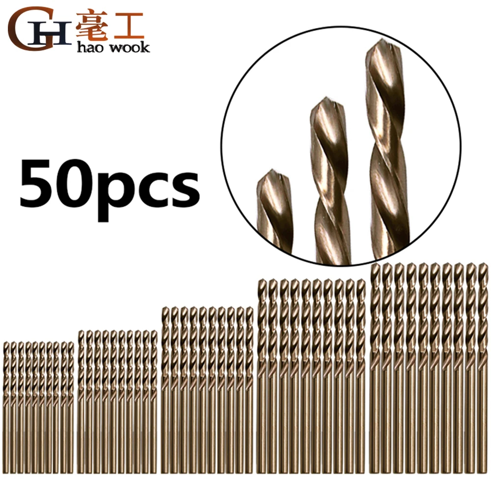 

50Pcs Twist drill bit straight handle high speed steel cobalt M35 grinding for stainless steel metal reamer drill bit